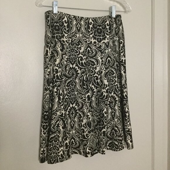 Ann Taylor Black & Cream Paisley Silk A-Line Skirt - Picture 7 of 9
